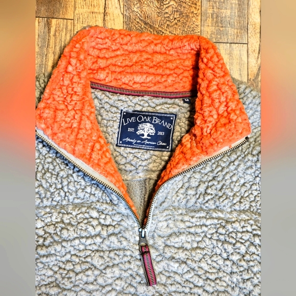 Live Oak Brand Gray Orange Sherpa Half Zip Pullover Sweater Jacket Fleece Size M - Picture 7 of 11